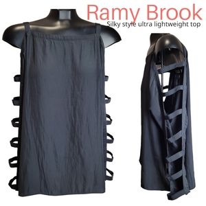 Ramy Brook women's cold shoulder cut out sleeves silky lightweight black Top M